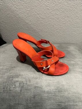 Dior Orange Leather Open-Toe Heeled Sandals
